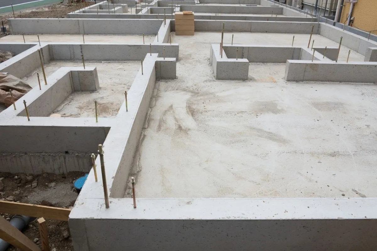 Concrete foundation under construction for a residential building project